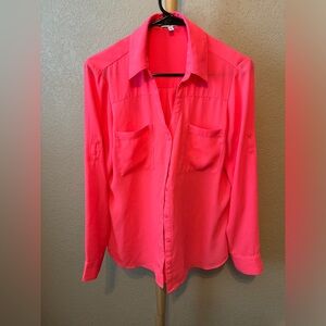Express Hot Pink Portofino Button Up Long Sleeve, Women’s Size Medium